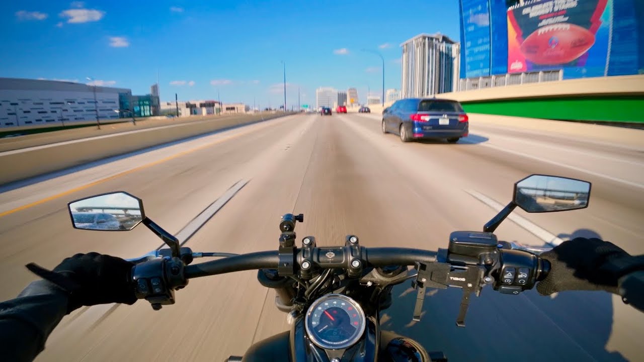 Riding Harley Fat Bob | Rinehart Exhaust Slip Ons | POV Sunny Ride