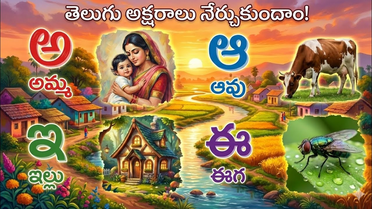 "తెలుగు అక్షరమాల | Learn Telugu Aksharamala for Kids | Telugu Alphabets with Pictures"| తెలుగు 