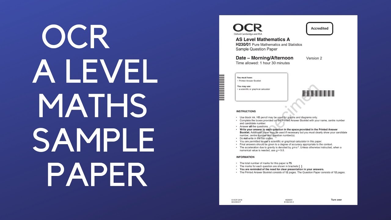 NEW A-Level Maths OCR - AS Pure Maths and Statistics Sample Paper