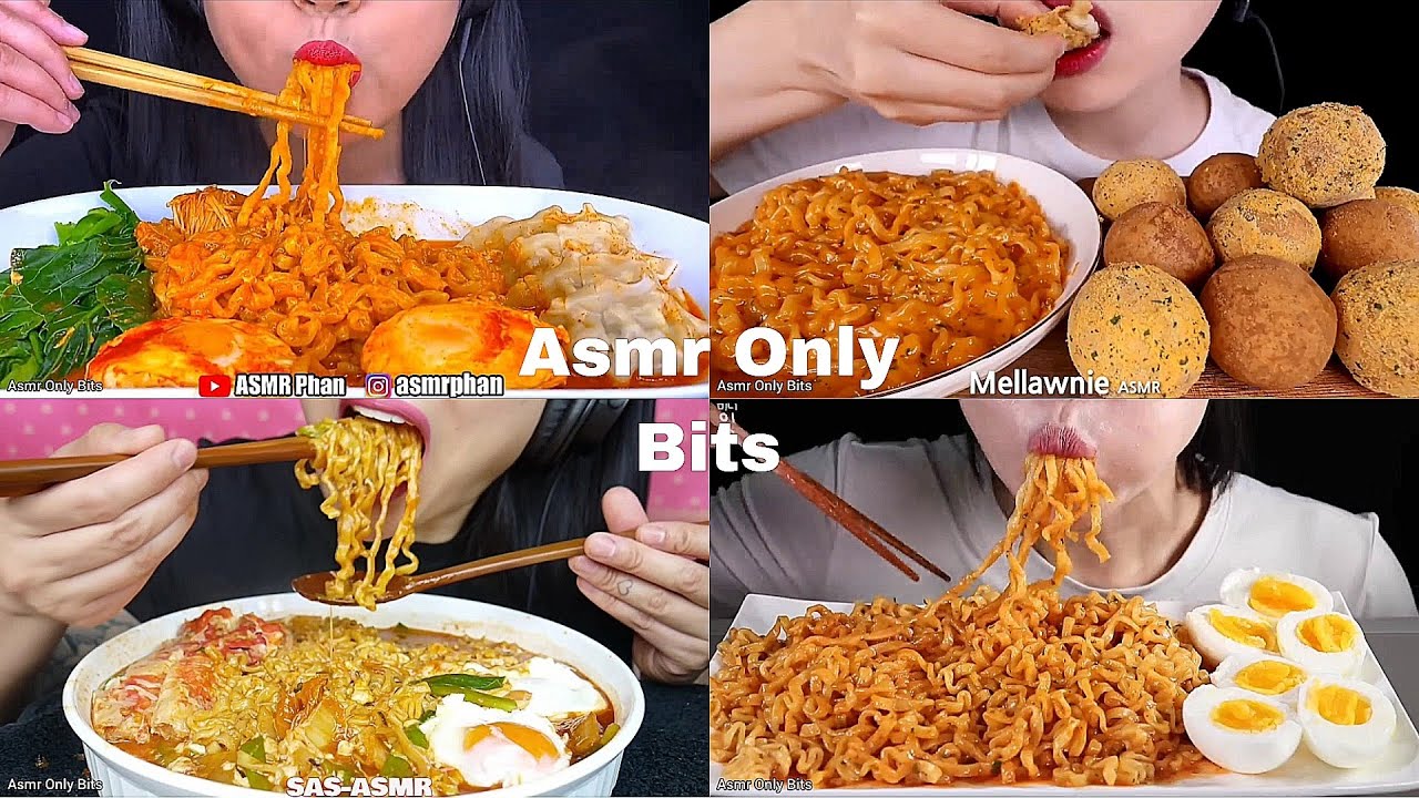 ASMR Spicy Cheesey CREAMY Noodles Compilation//Compilation///no talking///Bites only////asmr Mukbang