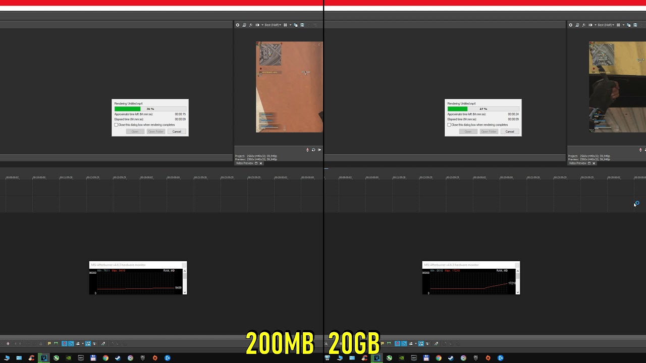 Sony Vegas: Dynamic RAM Preview: 200MB vs 20GB