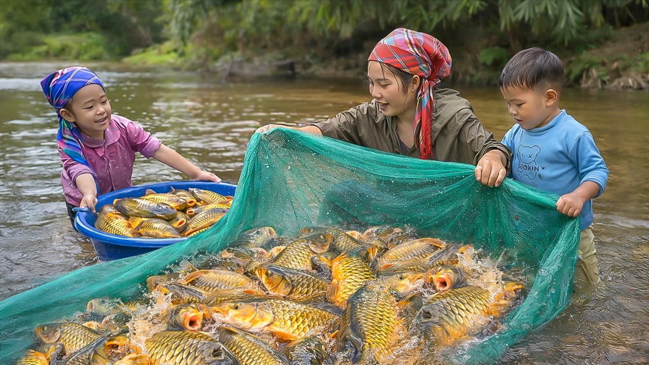 Most Effective River Fish Trap Method | Chuc Duong and the Kids Land a Huge Catch | Village Life