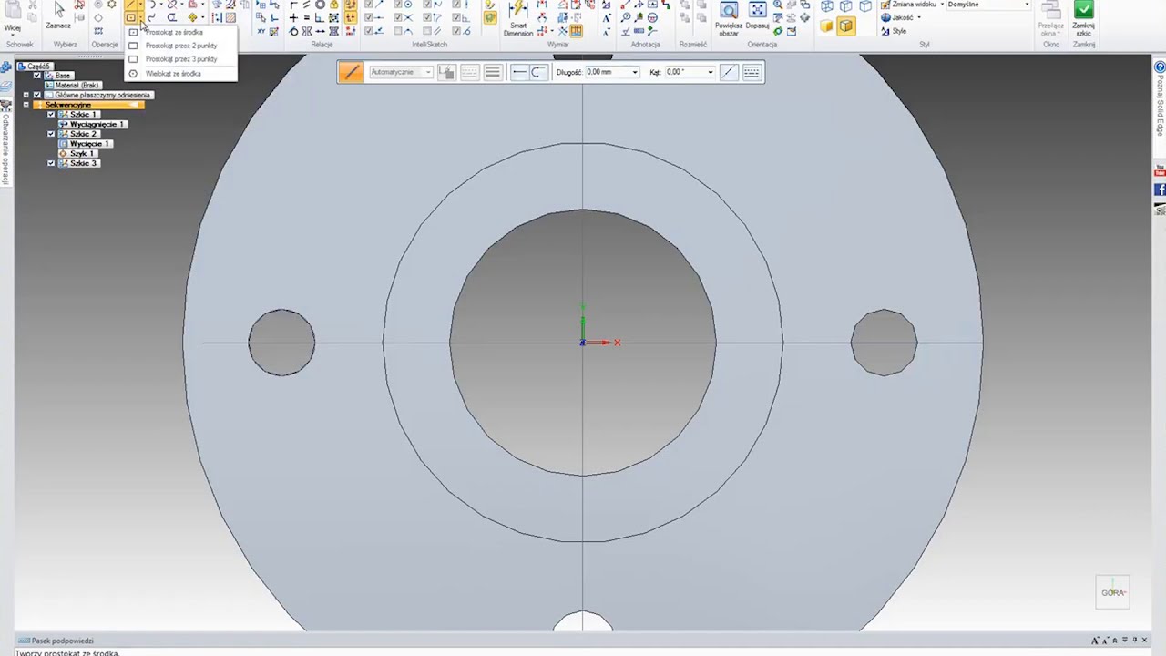 Projekt flangi, krok po kroku przygotowany w programie Solid Edge