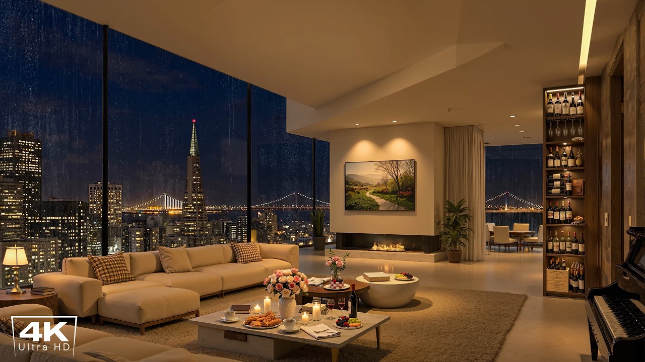 [4K] Peaceful San Francisco Rainy Night | Cozy Apartment with Relaxing Jazz for Study, Work, Focus
