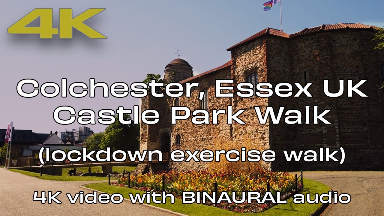 🇬🇧Colchester Essex UK⎮4K Ultra HD Binaural Audio⎮Castle Park Walking Video | Barefoot Walk ☀️ 👣