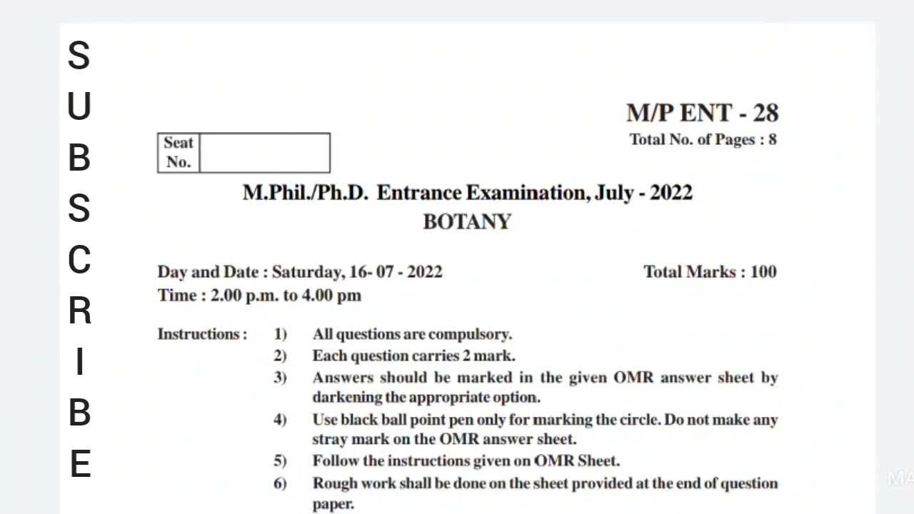 PhD/M.Phil entrance paper 2022