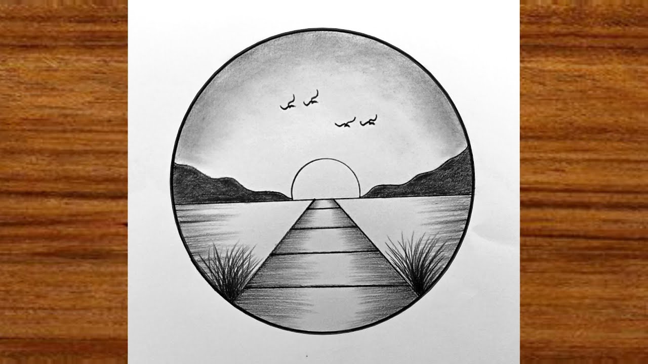 Easy circle scenery drawing | Easy drawing ideas for beginners | How to draw pencil sketch scenery