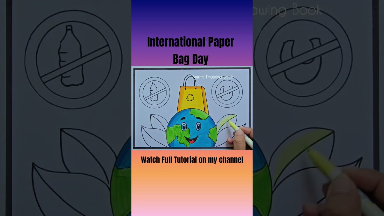International Paper Bag Day Drawing | Plastic Bag Free Day Poster | Ban Plastic | Stop Plastic Bags