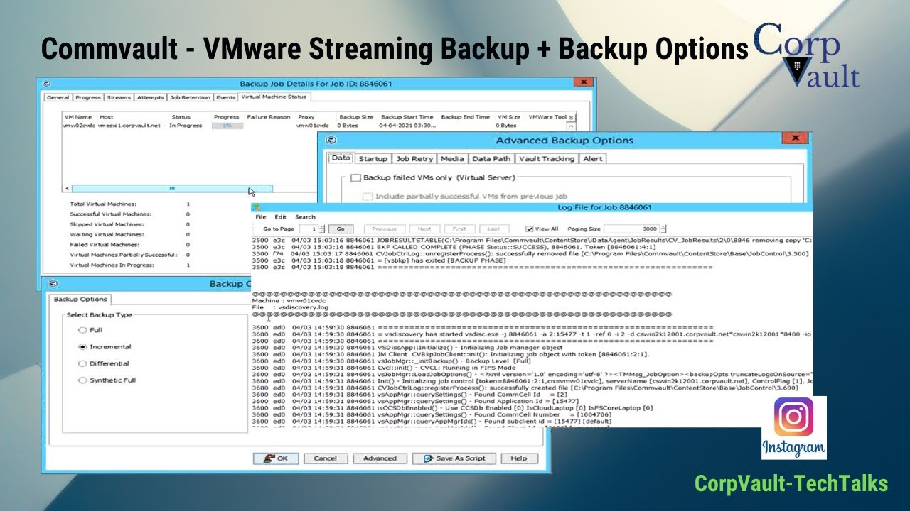 #Commvault - #VMware Streaming Backup + #VM Backup options + Reviewed Logs (For beginners)
