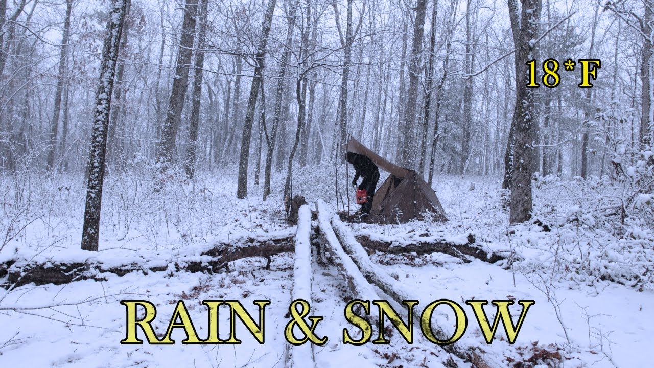 SOLO WINTER CAMPING 2 DAYS in the Snow and Rain 4K