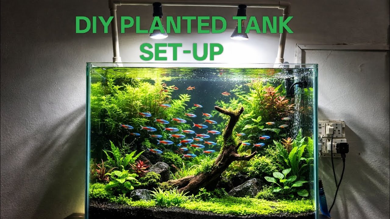 DIY PLANTED TANK SET-UP || DIY PROJECTS || #aquascapelowtech #lowbudget #fishtank #plantedtank 