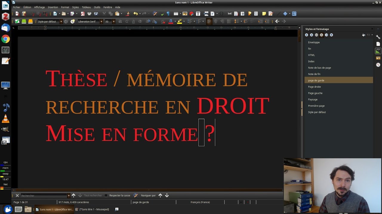 Thèse et mémoire en droit : tutoriel pour libreoffice