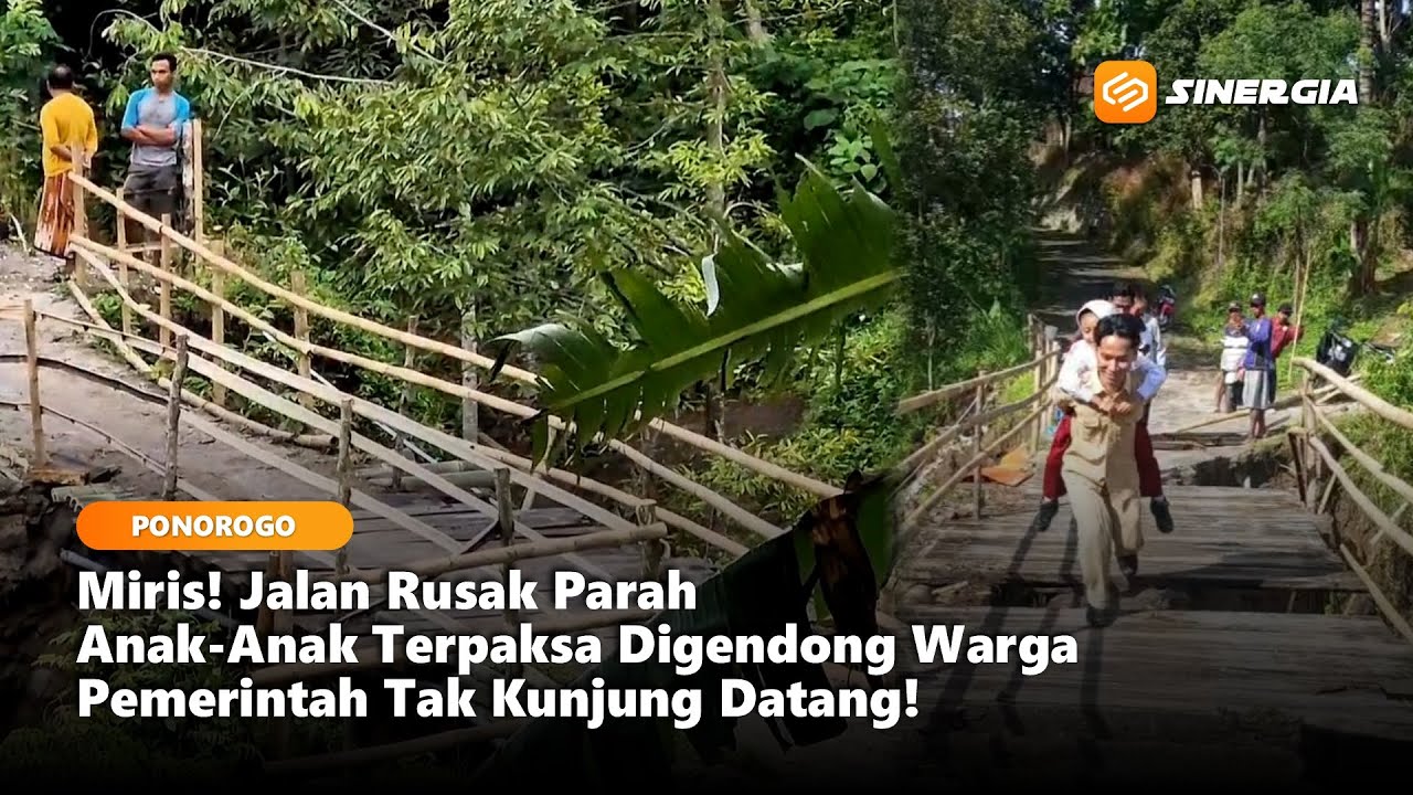 PONOROGO - Miris! Jalan Tergerus Longsor, Warga Ponorogo Gendong Siswa Pulang Sekolah