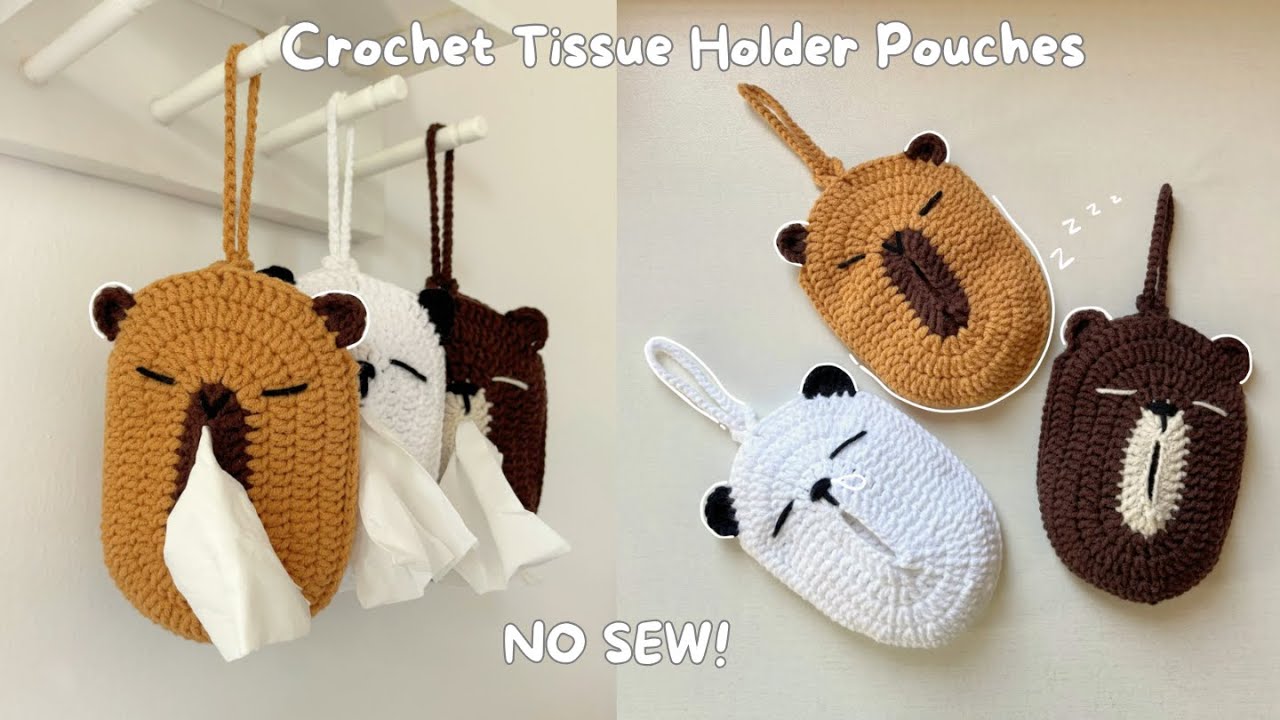 Crochet Pocket Tissue Holder Pouches | NO SEW | Quick and Easy | Sleepy Animals Tissue Holder ❤️