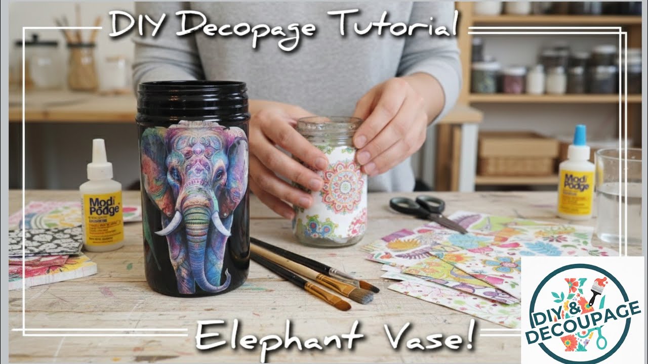 DIY how to decoupage a vase - tutorial voor beginners - step by step video - vaas maken!
