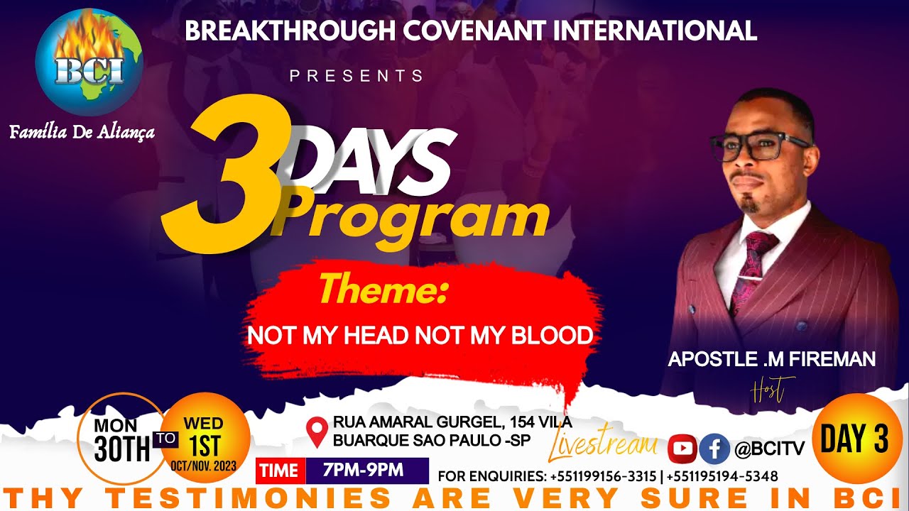 #BCI NOT MY HEAD NOT MY BLOOD PROGRAM  DAY 3 SERVICE || WITH APOSTLE MALIK FIREMAN || 1-11-2023