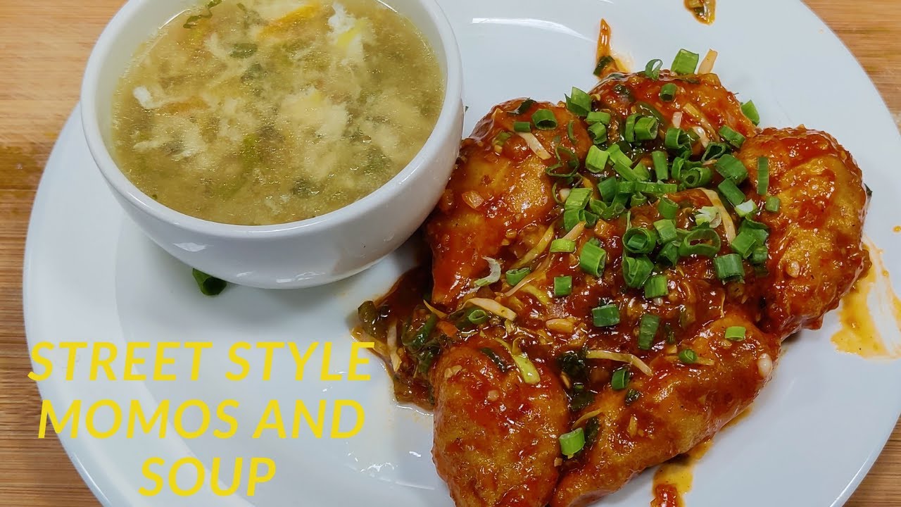 Pan Fry Momos With Soup | Street Style Pan Fry Momos And Soup | Chicken Soup | Chicken Momos Recipe