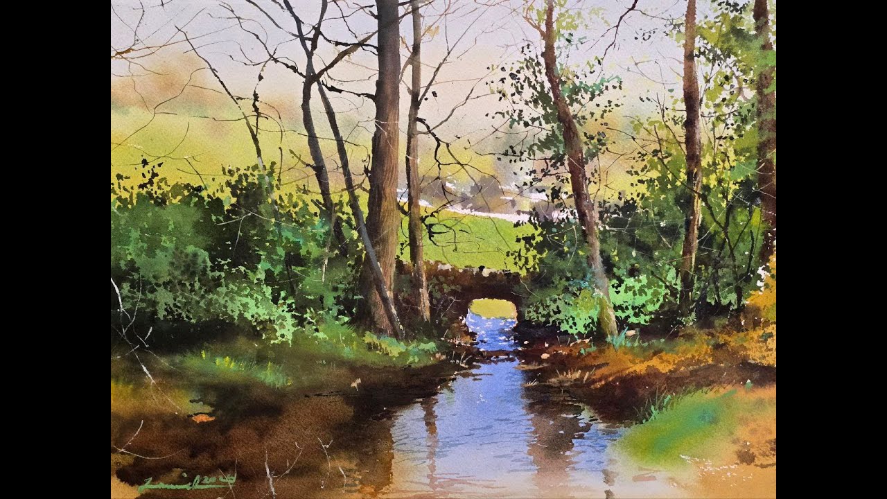 How to Paint a Stone Bridge Over a Forest Stream