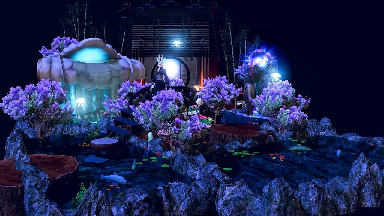 [FFXIV housing] Oriental Indoor Landscape Apartment:Bamboo Pavilion Floral Corridor Over Water [APT]
