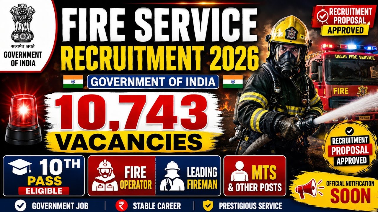 All India Fire Service Recruitment 2026 | 10,743 Vacancies | 10th Pass Govt Job |Government of India