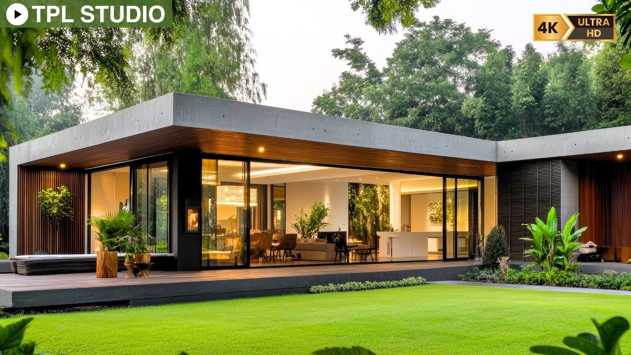 L-Shaped Single Story House Design: Creating a Perfect Harmony Between Concrete, Nature, and Space