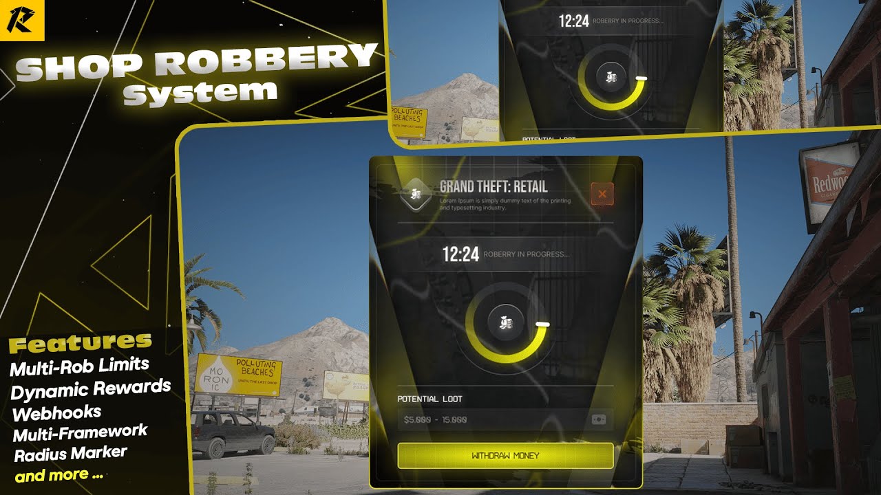 FiveM Store Robbery System | Live Progress UI | Webhook Logging | Anti-Exploit | ESX/QBCore/QBox