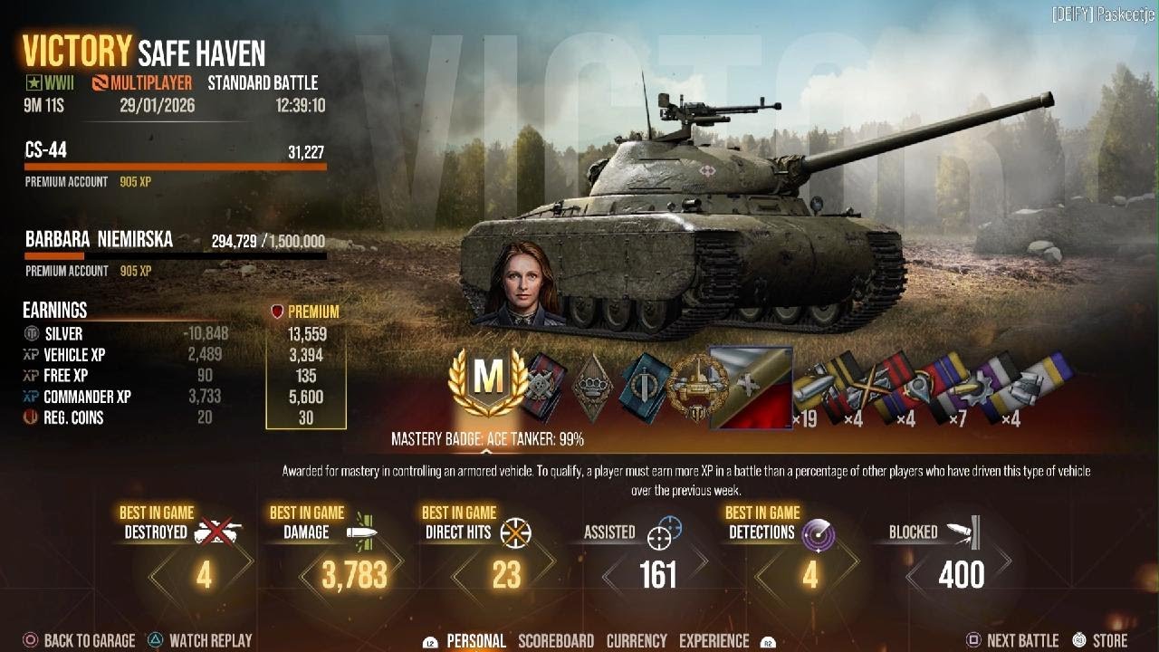 CS-44, Ace Tanker (#353), 4 Kills, 3.8k damage (WOT Modern Armor - Battle Tier: VII)