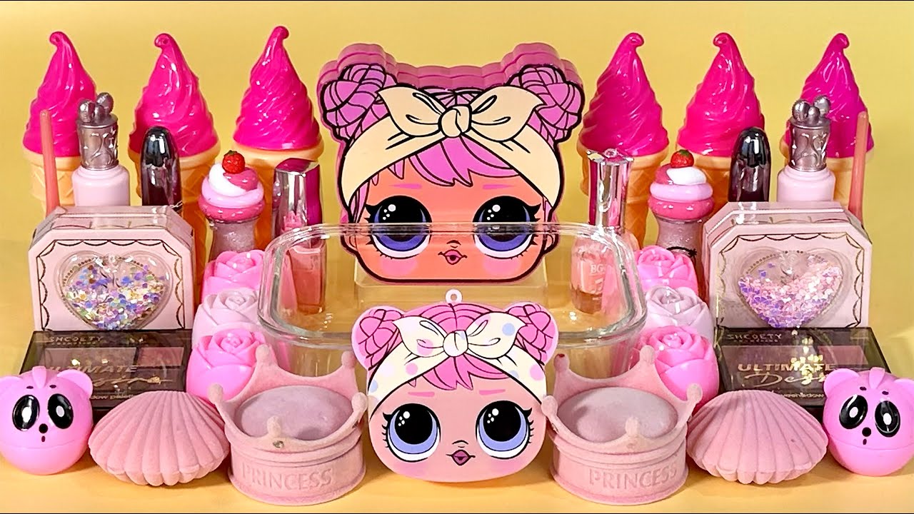 PINK SLIME. Mixing makeup and glitter into Clear Slime. ASMR Satisfying Slime Videos 2160p.
