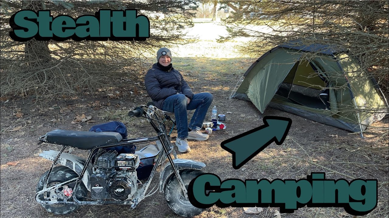 Roadside Stealth Camping with Mini Bike (ALMOST CAUGHT) #stealthcamping #outdoors