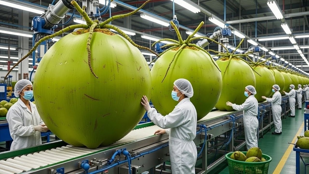 Inside the Largest Coconut Factory: How Coconuts Are Turned into Delicious Coconut Milk(Full Process