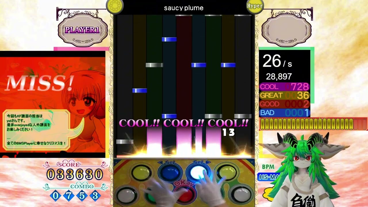 [pop'n music PMS] ●13 saucy plume EXHARD CLEAR AAA 96.6k