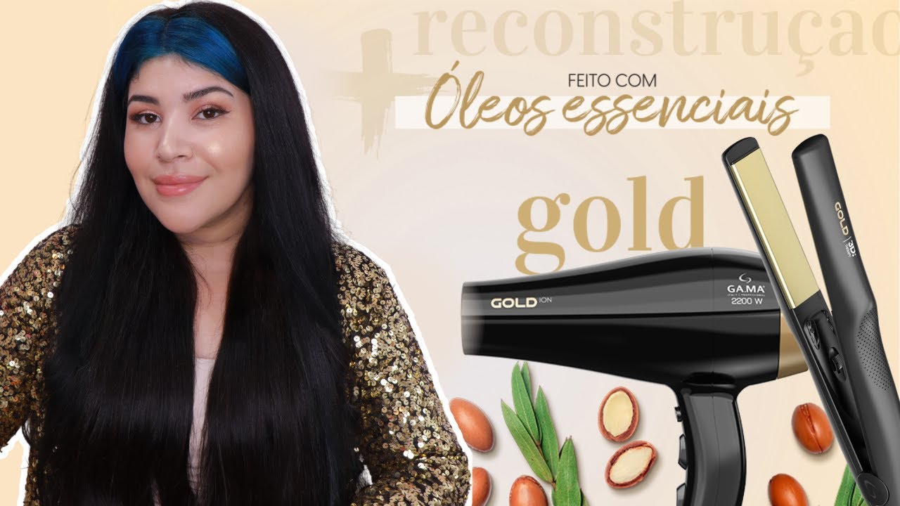 ✨SECADOR E PRANCHA ÓLEOS ESSENCIAIS GAMA ITALY: Gold Íon com óleo de Argan