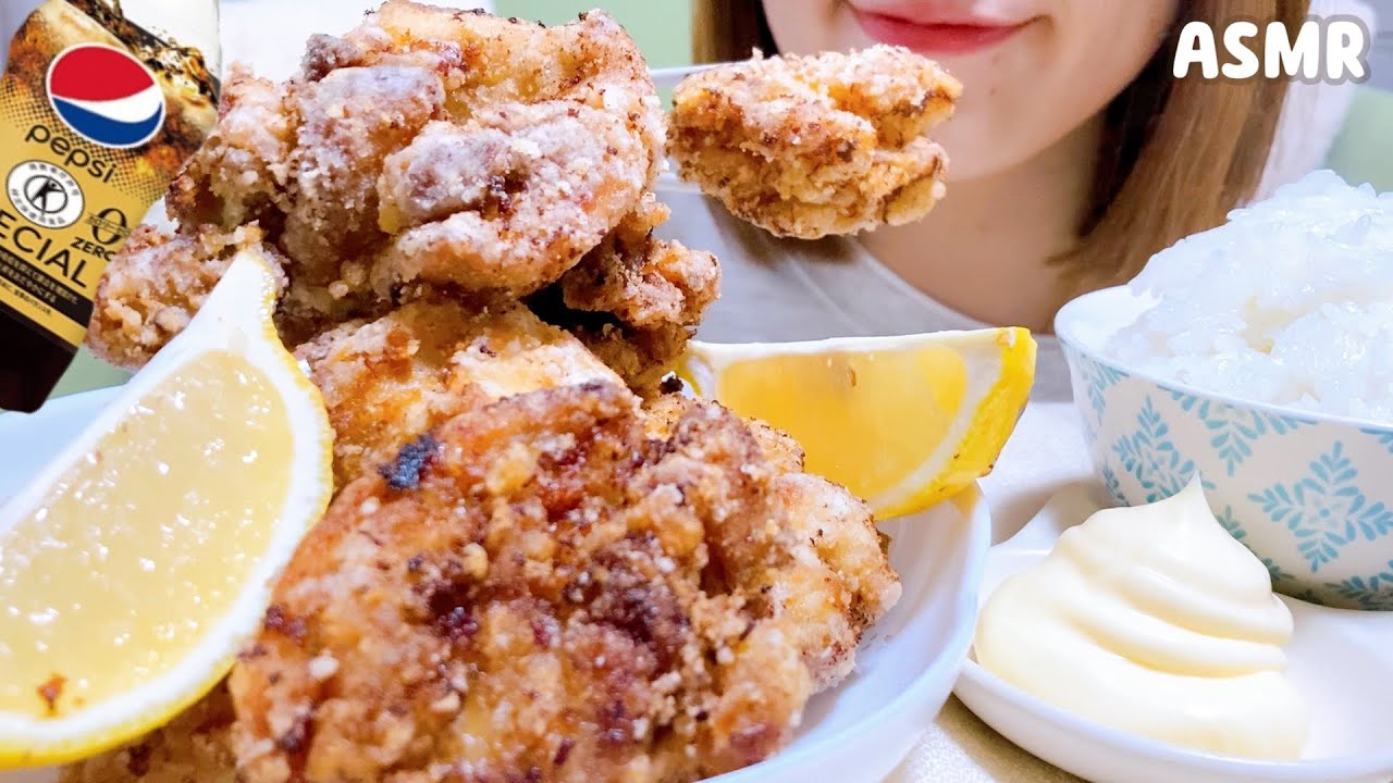 (咀嚼音)揚げたて唐揚げとごはん/eating sound asmr