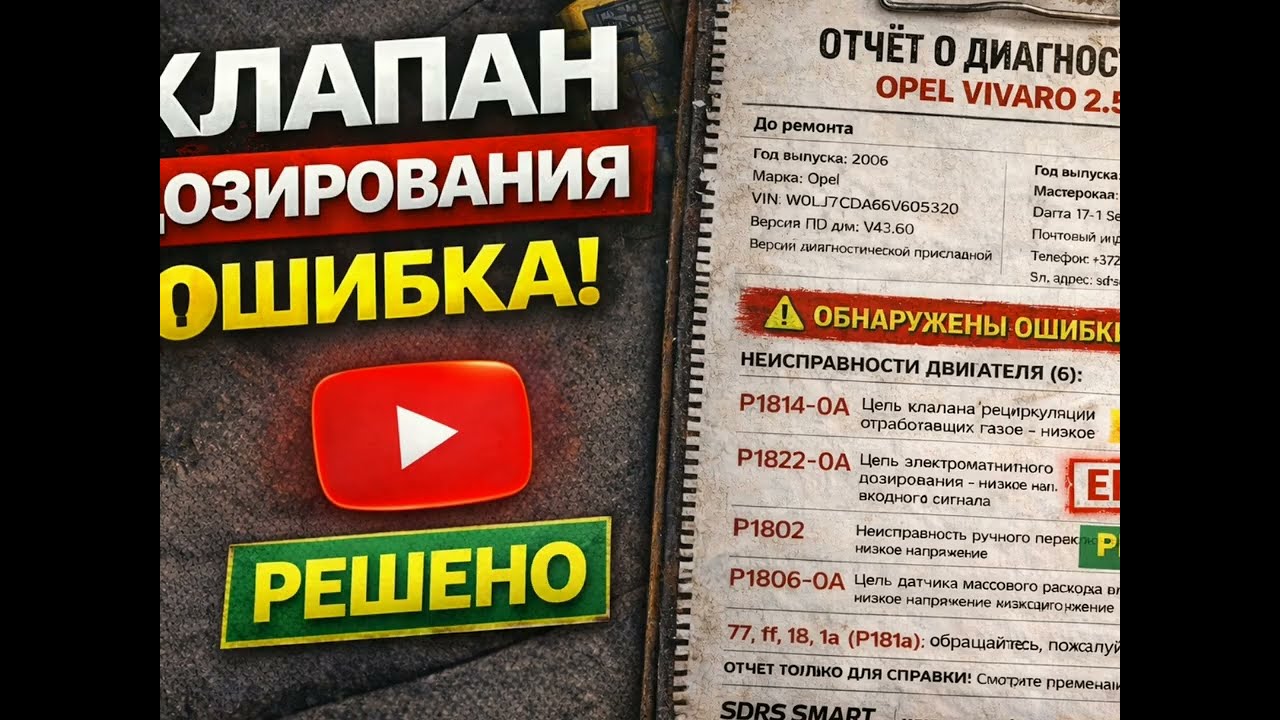 P1822 Opel Vivaro 2.5 — ошибка клапана дозирования | РЕШЕНО