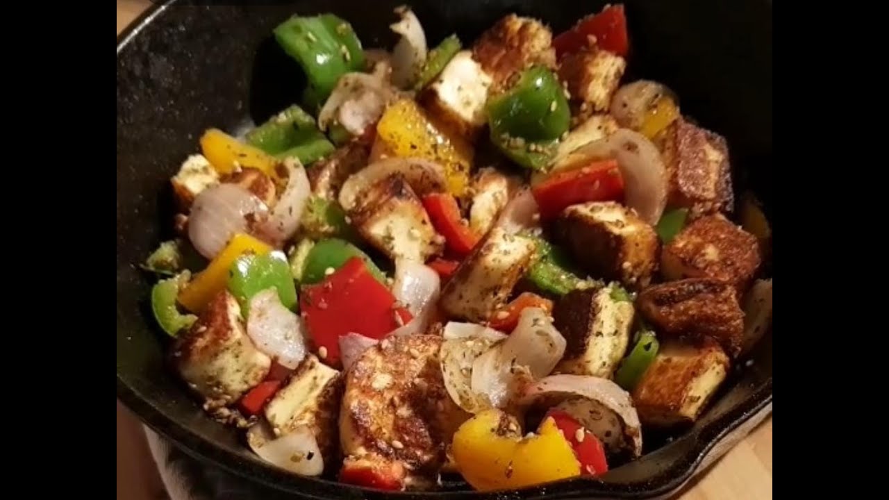 Fried halloumi cheese for breakfast