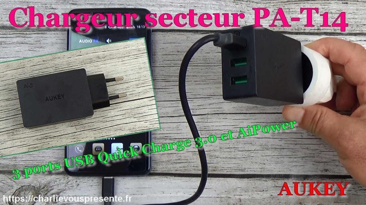 AUKEY Chargeur secteur réf PA-T14 avec 3 ports USB Quick Charge 3 0 et AiPower
