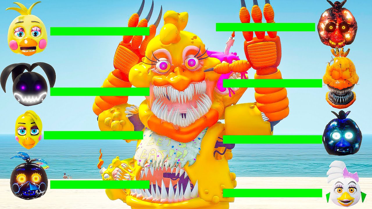 QUAL ANIMATRONICS CHICA É A MAIS FORTE? | GTA 5 HEALTHBARS CHICA ANIMATRONICS