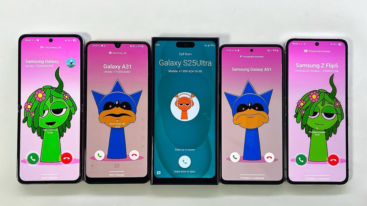 Samsung S25 Ultra + Galaxy A32 + Galaxy A51 + Z Flip 3 + Z Flip 5 Incoming Call 