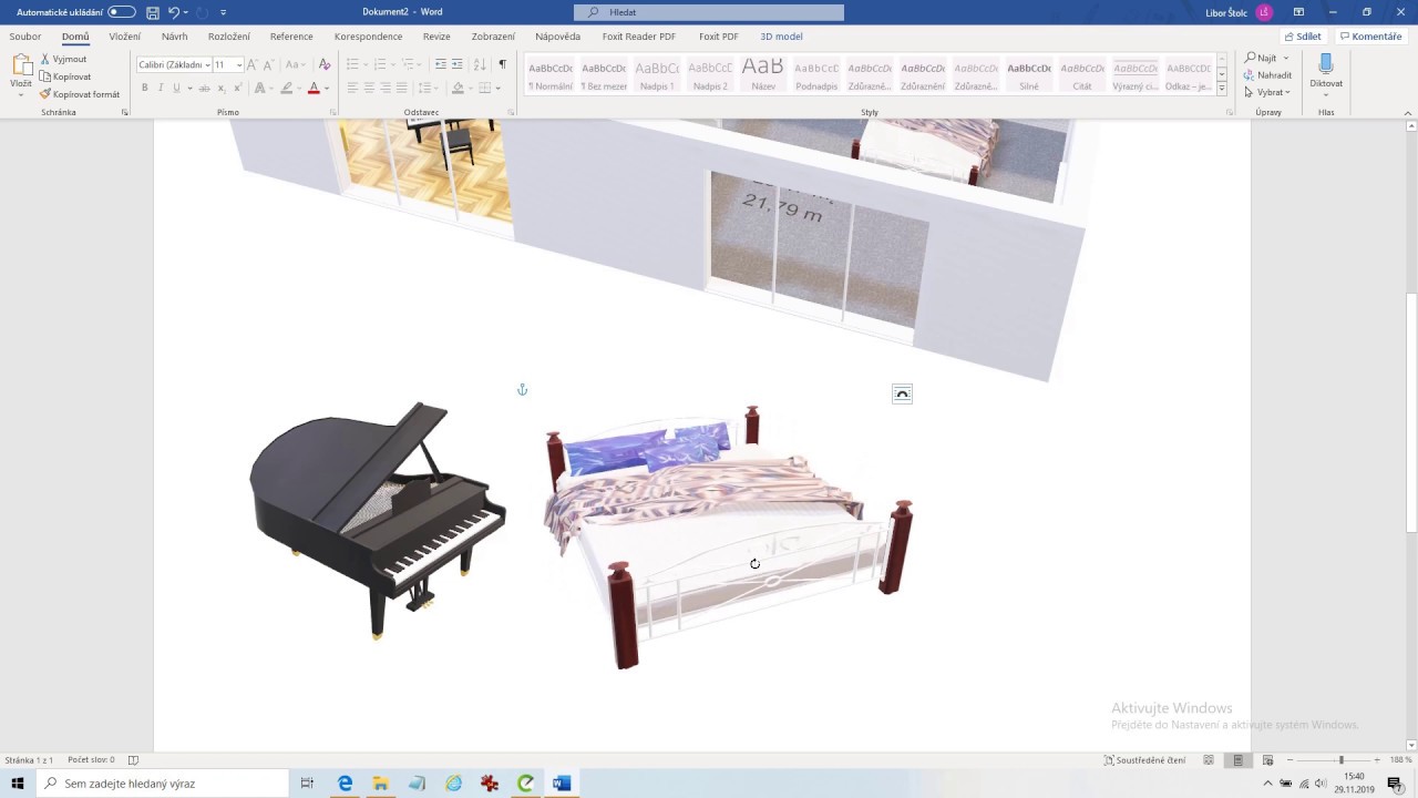 Pracovní postup převodu 3D modelu z programu pCon.planner do MS Word 2019