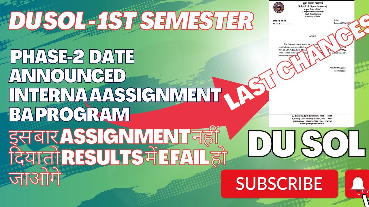 SOL BA PROGRAM INTERNAL ASSESSMENT EXAM :2ND PHASE OFFICIAL NOTICE 2023 |SOL INTERNAL ASSESSMENT