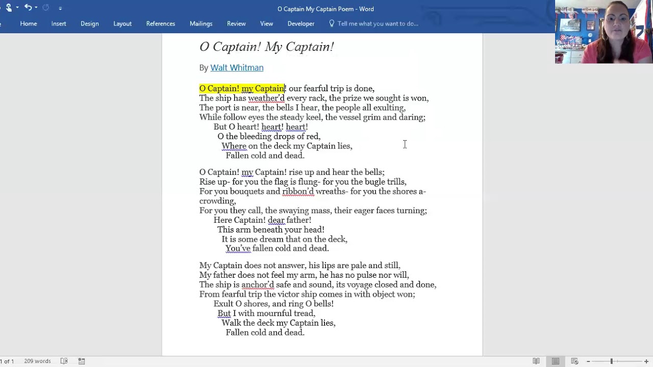 O Captain My Captain Analysis
