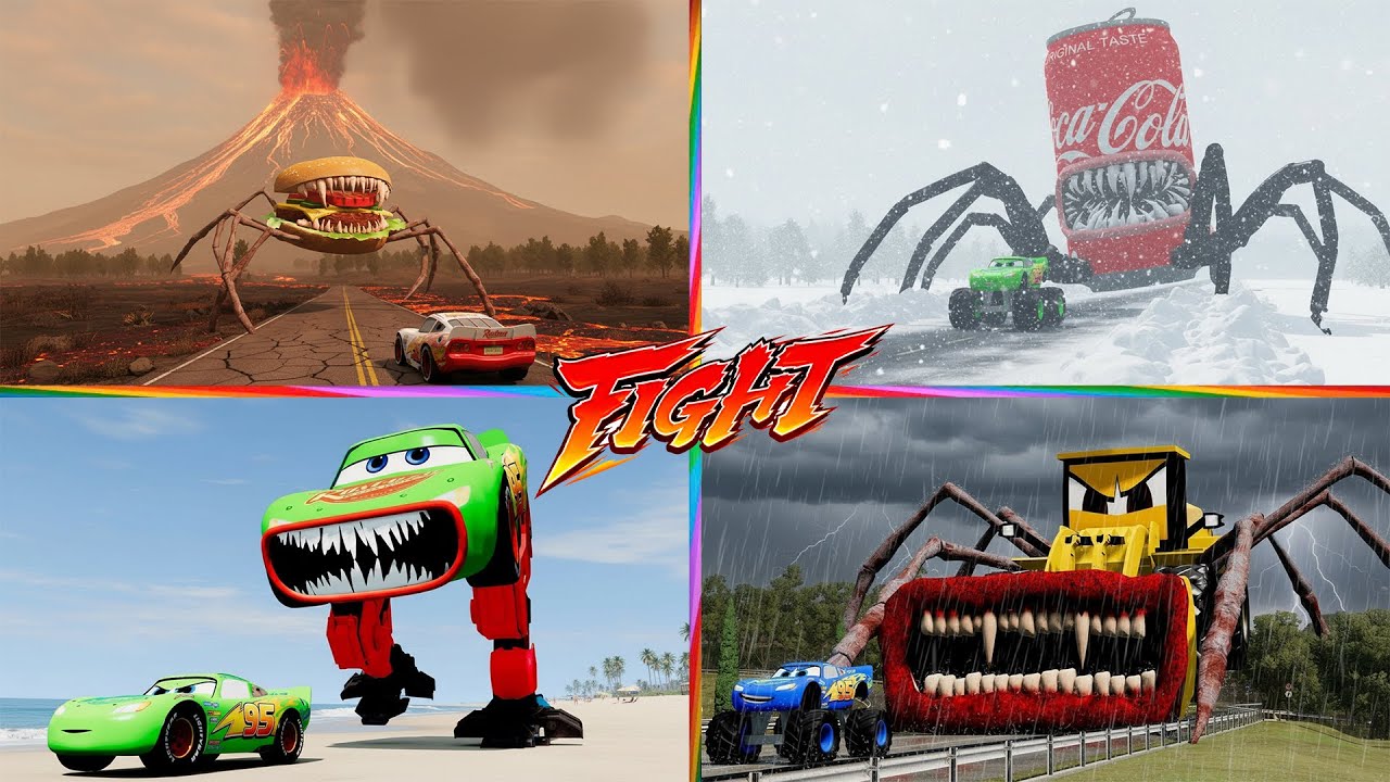Zombie Pit! Spider Car🏎️Zoombie Mcqueen 🆚 Robot Car Monster 🆚CoCa Spider Car 🆚 Mcqueen Eater / Tiles