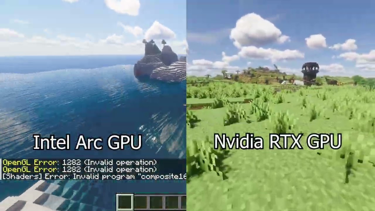 Minecraft shader glitches in Intel Arc GPU