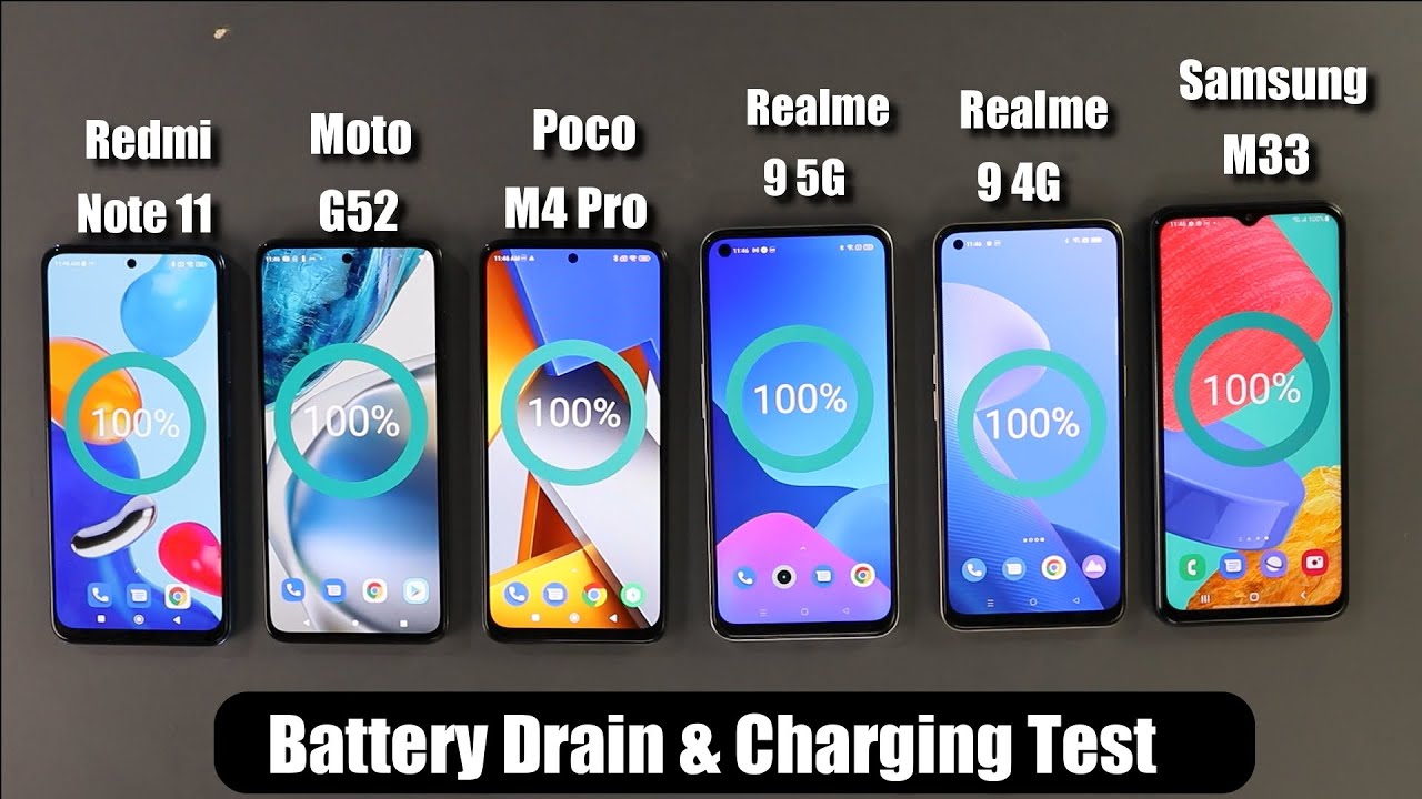 Moto G52 Vs Redmi Note 11 Battery Drain & Charging Test /Samsung M33/Poco M4 Pro/Realme 9 4G/5G