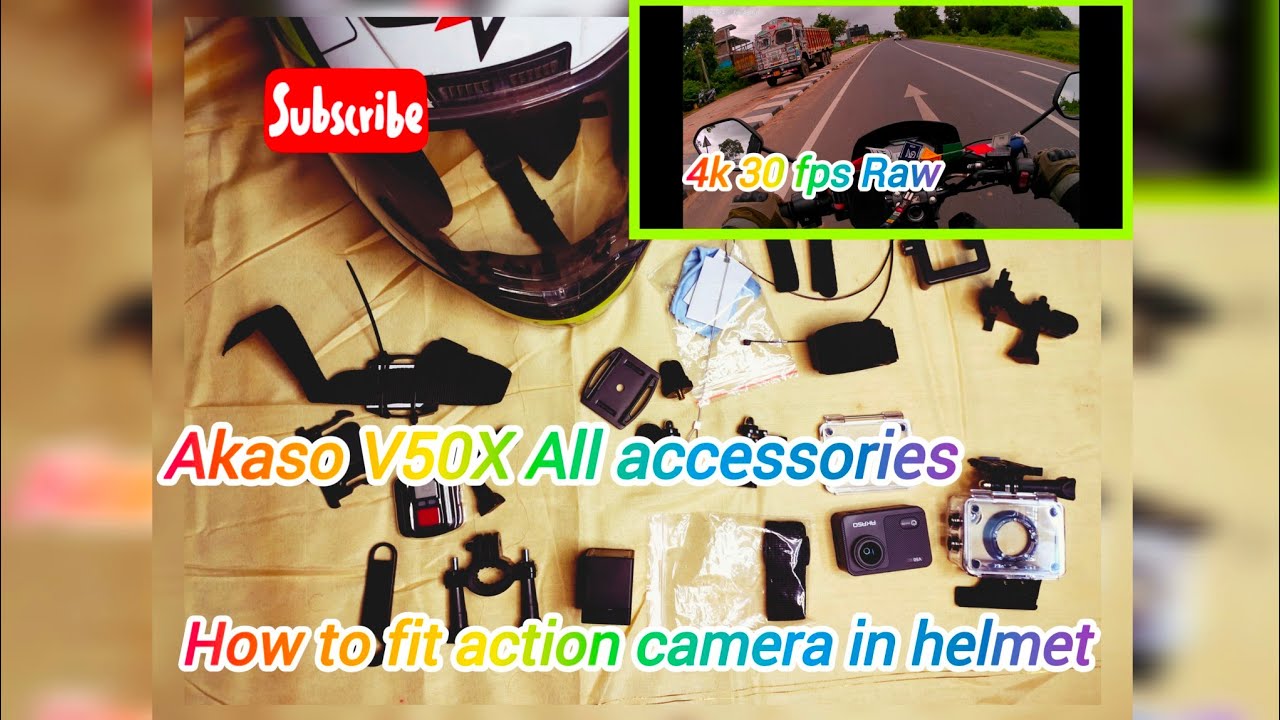 Akaso V50X 2024  All Accessories & 4k raw clip , helmet action camera install l cover song l