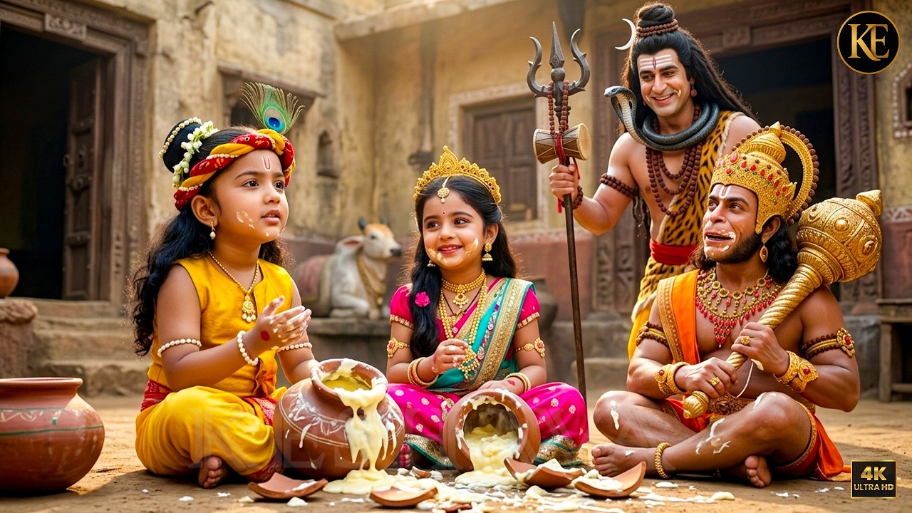 जब बाल कान्हा ने राधा संग माखन की मटकी फोड़ी, हनुमान जी रह गए हैरान || YMKN || Shree Krishan leela