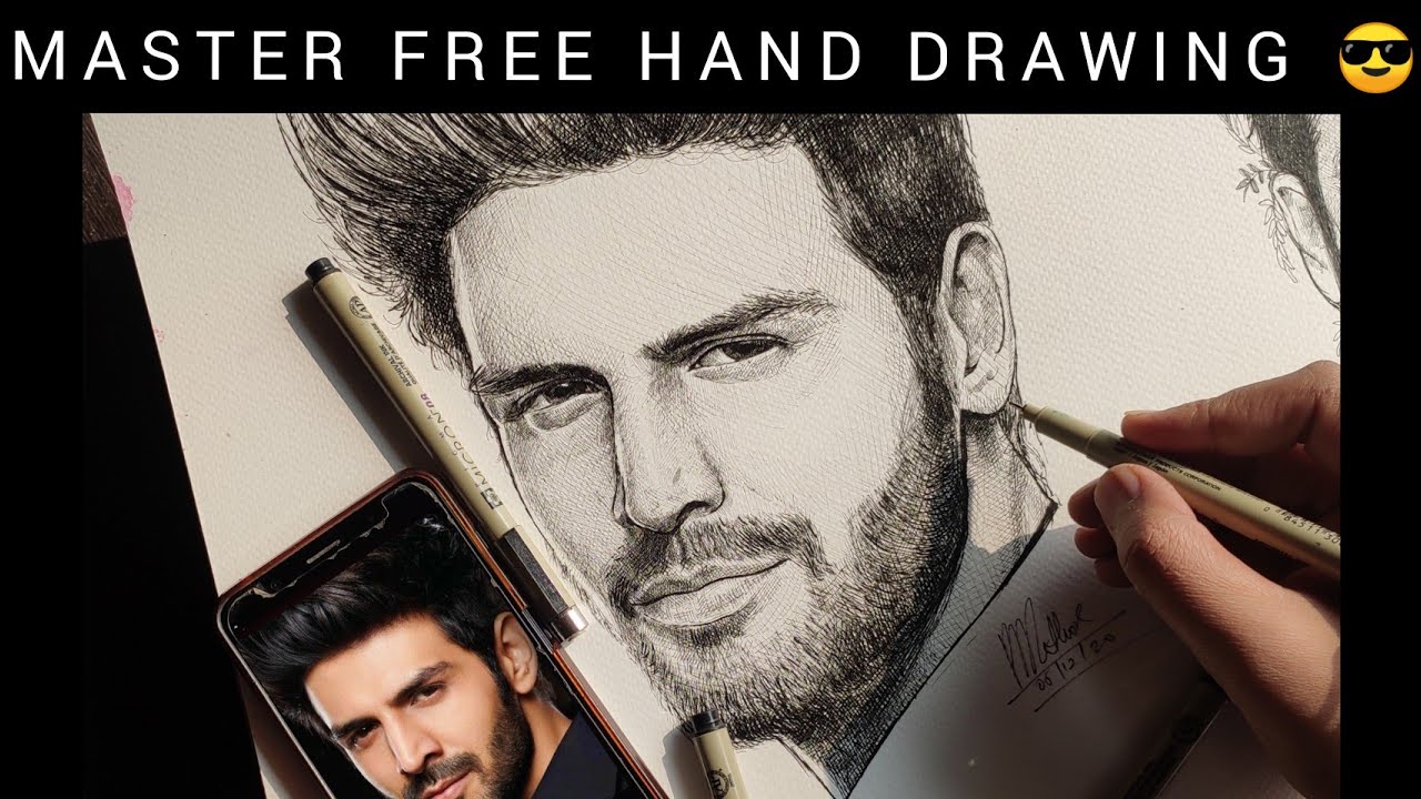 Master Free Hand Drawing | Kartik Aaryan Sketch - Real Time Video