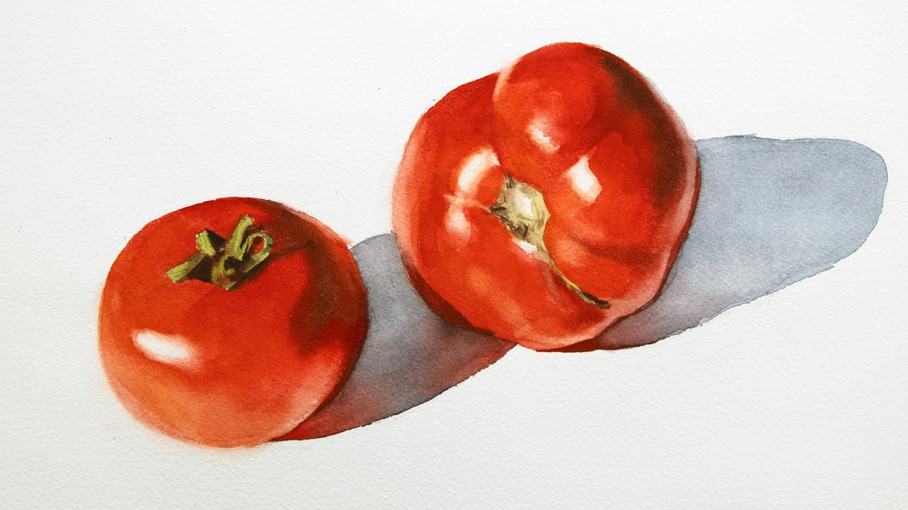 How to paint the color reflection in watercolor of tomatoes