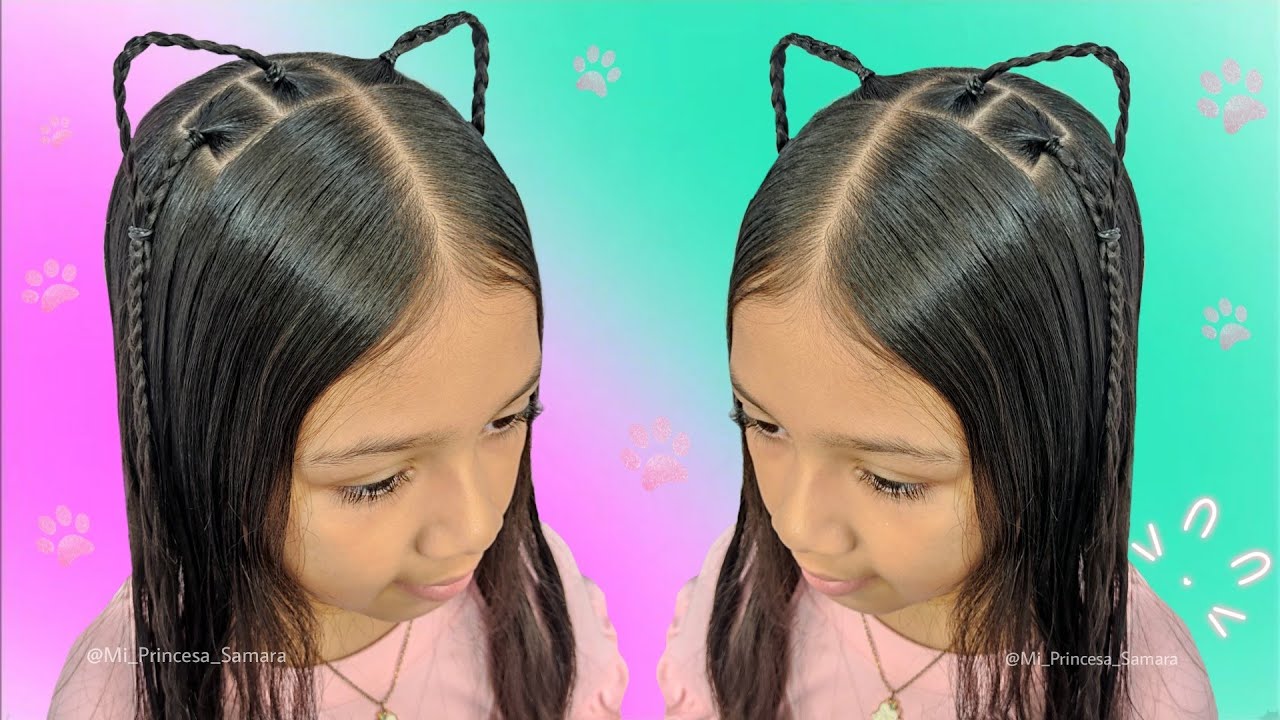 PEINADO OREJITAS DE GATO PARA HALLOWEEN 😻🐾 PEINADO PARA NIÑAS CAT EAR HAIRSTYLE 🐾 PENTEADO