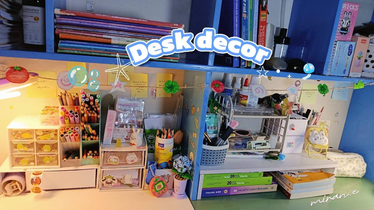 DESK DECOR|🍒Decor bàn học siuu xinhhh💦🩵